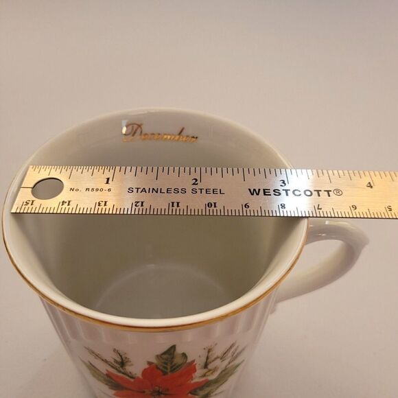 Original Czechoslovakia Crown D DECEMBER Flower of The Month POINSETTIA Mug Cup - Picture 6 of 8
